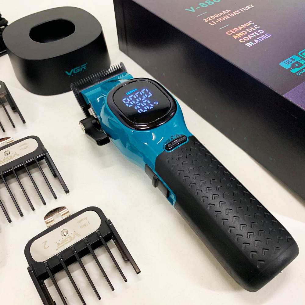 Бездротова машинка для стрижки для дому VGR V-886C BLUE Електрична машинка з насадкою бороди OL-42 Івано-Франківськ - фото 3