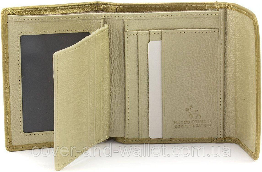 Компактный женский кошелек на магнитах золотистого цвета из натуральной кожи Marco Coverna Киев - изображение 5