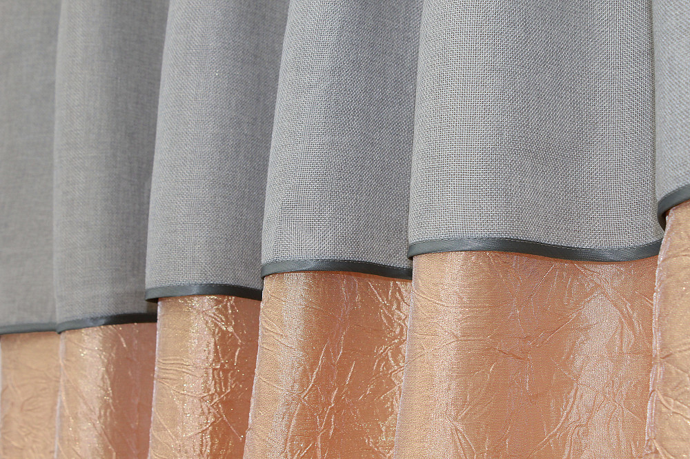 Кухонные шторы VR-Textil № 073к с ламбрекеном и подхватами персиковый со светло-серым 270х170 см (52-0142) Киев - изображение 4