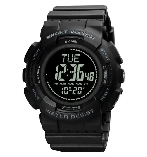 Часы мужские спортивные Skmei 2077 с компасом (Черные) Винница - изображение 1