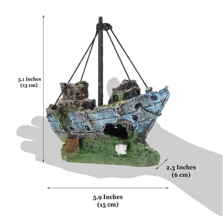 Декор для акваріума "Затонувший кораблик" - розмір 15*13*6 см, смола, акваріумний декор Київ - фото 3