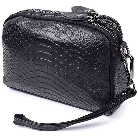 Компактна сумка для жінок на два відділення з натуральної шкіри Чорний (Vintage) Київ