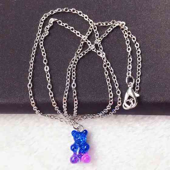 Подвеска мармелайдный мишка, синий + фиолетовый - длина 50см, смола, цинковый сплав Киев