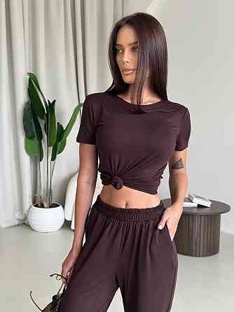 Жіночий стильний еластичний костюм, двойка якісна віскоза Шоколад, 44/46 Одеса