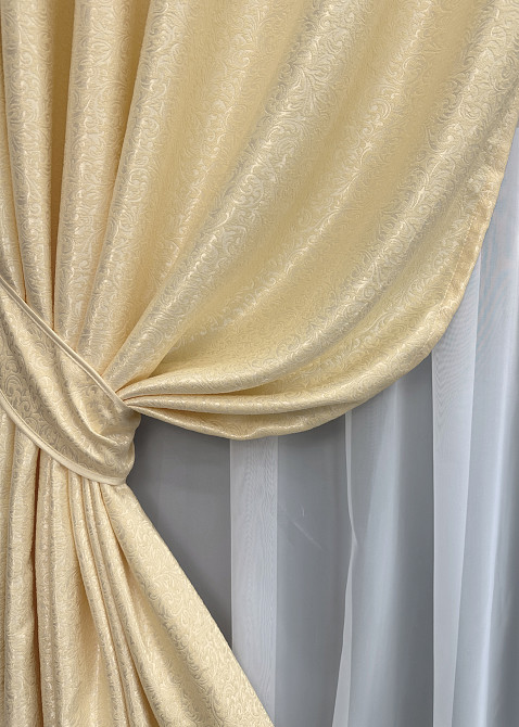 Комплект готовых штор VR-Textil Жаккард № 1727ш Кремовый 150х285 см 2 шт (33-0649) Киев - изображение 5