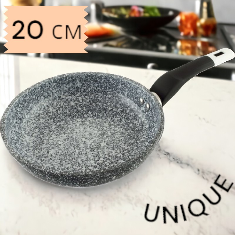 Сковорода UNIQUE UN-5113-20 с крышкой, светлое гранитовое покрытие, диаметр 20 см, прочная и удобная Одесса - изображение 1