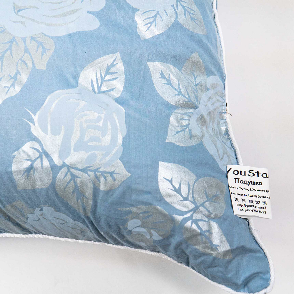 Подушка пуховая YouStar 30% пух 70% перо - упругая 60x60 см (Голубой) Сумы - изображение 7