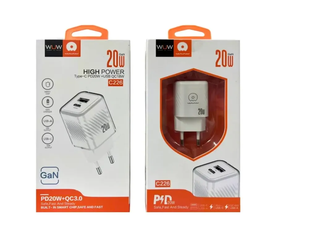 Зарядное устройство WUW-C226 220В 20Вт с портами USBx1 и Type-Cx1, поддержка быстрой зарядки 5В/9В/12В Одесса - изображение 4