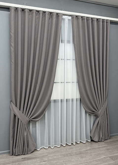 Комплект готових штор VR-Textil Льон-блекаут № 1797ш Сірий 100х270см 2 шт (31-830) Київ - фото 11
