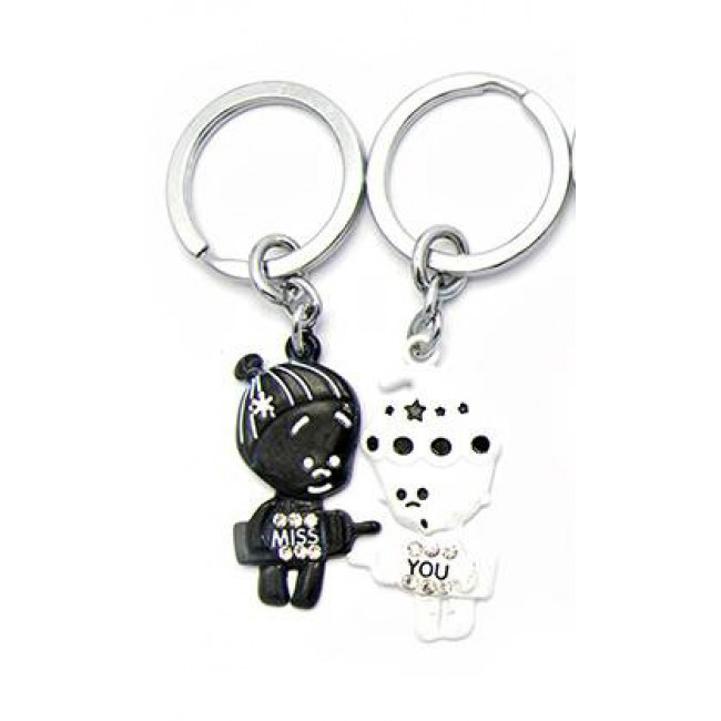 Брелок для закоханих чорно-білий хлопчик і дівчинка Київ - фото 1