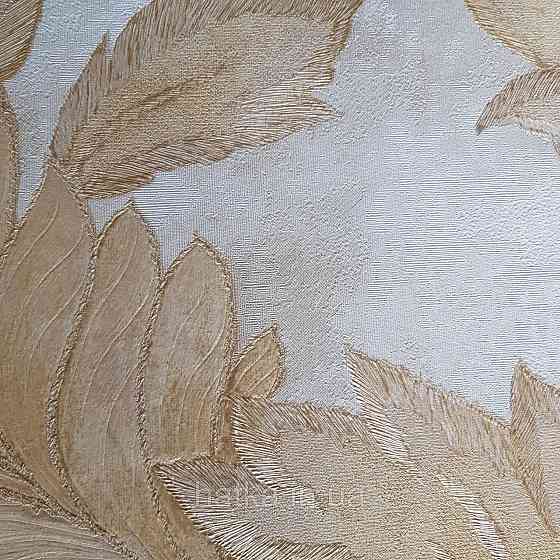 Шпалери метрові вінілові на флізелін 24 Carati Cristiana Masi листя великі структурні золотисті на бежевому Київ