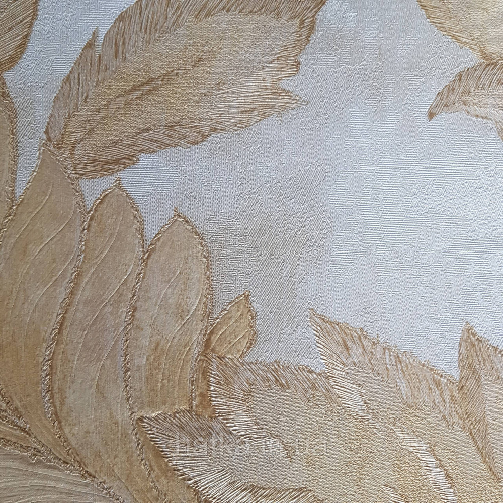 Шпалери метрові вінілові на флізелін 24 Carati Cristiana Masi листя великі структурні золотисті на бежевому Київ - фото 2