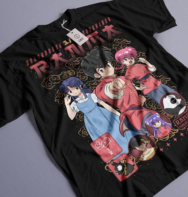 Футболка з аніме принтом Ранма Схампоо Руміко Такахасхі оверсайз (S/M/L) Чорний AnimeJ1003 Дніпро - фото 1