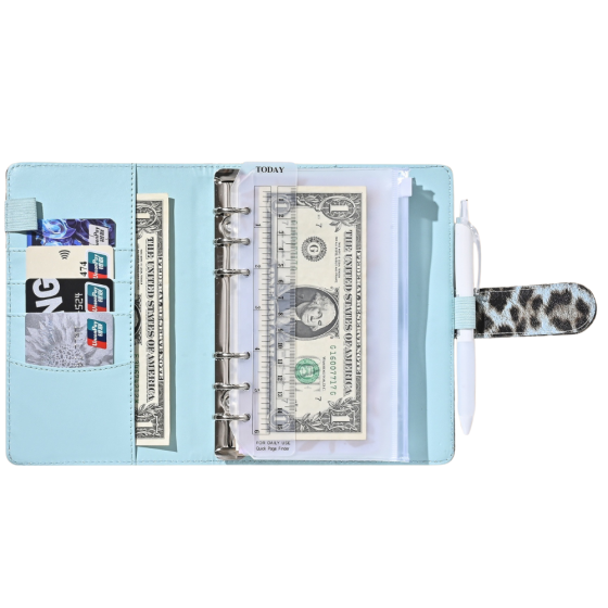 Блокнот-планер для финансов формат А6,планер бюджета и хранения денег,органайзер леопардовый с синим оттеноком Каменец-Подольский