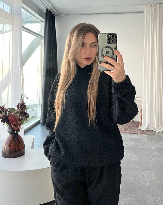 Женский теплый уютный костюм двойка: кофта и штаны барашек на флисе Черный, 42/44 Одесса - изображение 4