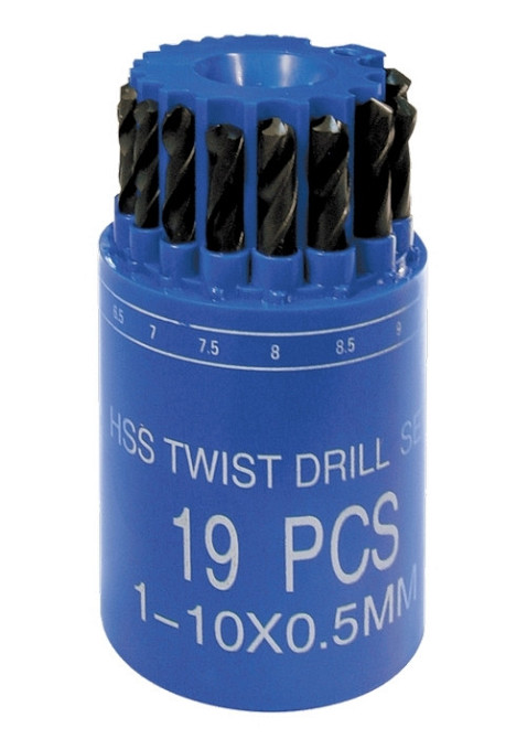 Набор сверл по металлу, 1-10 мм (через 0,5 мм), HSS, 19 шт., в стакане, цилинд. хвостовик SPARTA Полтава - изображение 1
