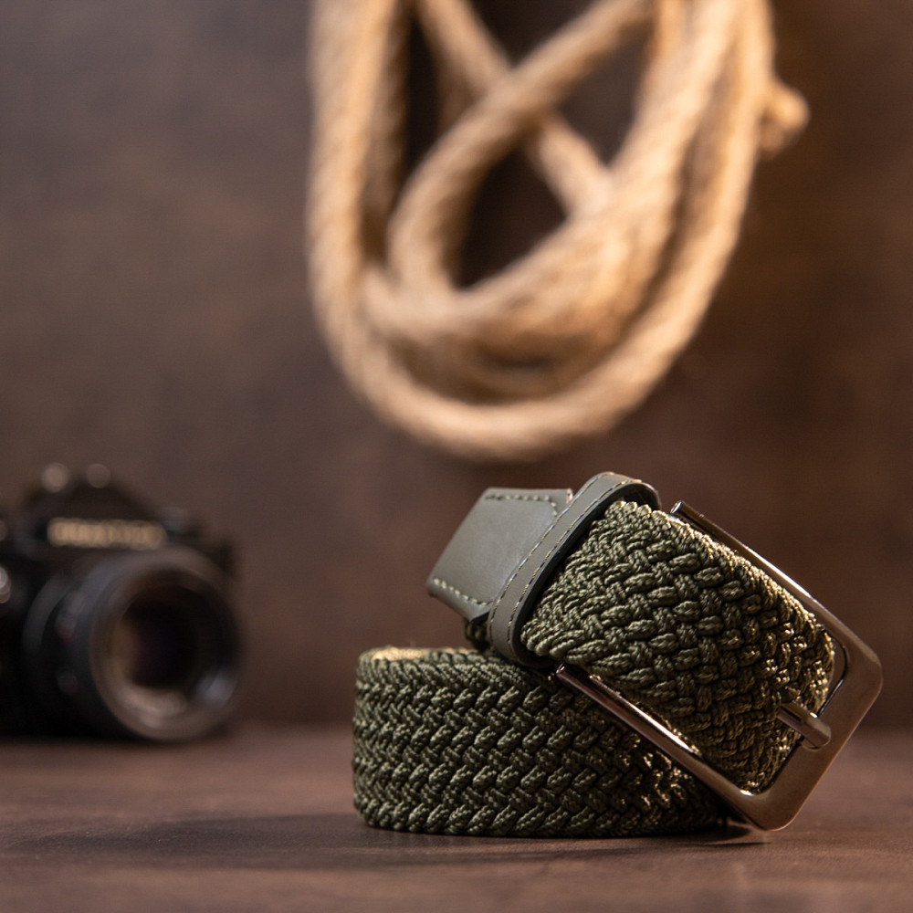 Текстильный мужской ремень классика Vintage 20527 Оливковый Киев - изображение 8