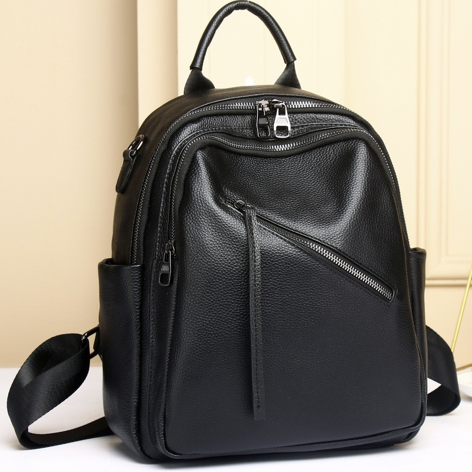 Стильна жіноча сумка міська на плечі 25х33х14, рюкзак з натуральної шкіри, чорний Кам'янське - фото 5