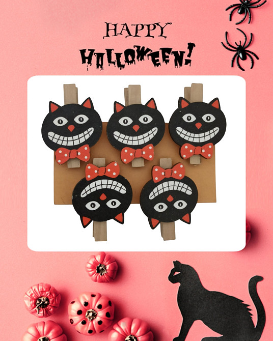 Прищіпки декоративні Кіт для Хелловіна 5 см чорний Київ - фото 1