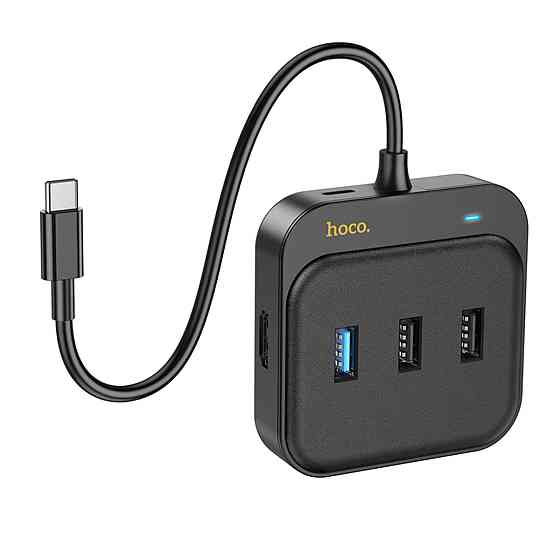 Хаб HOCO HB37 Easy link 6-in-1 Multiport Adapter(HDTV+RJ45+USB3.0+USB2.0*2+PD100W) Black (6931474799029 ) Київ