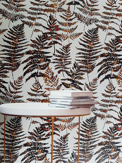 Ообои флізелінові еко Decoprint Essentials EE22543 листя папороті коричневі бурштинові чорні на білому Київ - фото 2