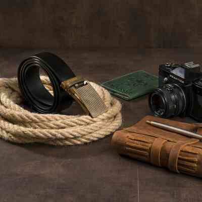 Ремень Vintage Мужской с латунной пряжкой Черный (20331) Винница