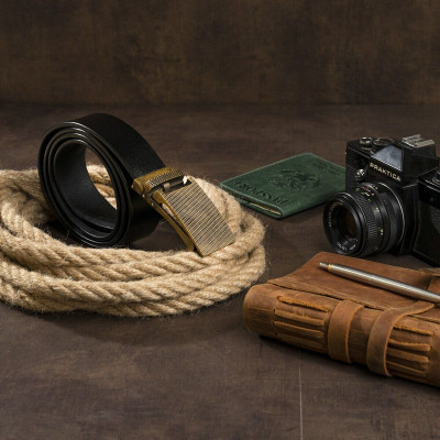 Ремень Vintage Мужской с латунной пряжкой Черный (20331) Винница - изображение 6