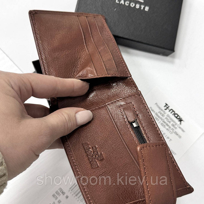 Чоловічий шкіряний гаманець на магніті Lacoste (82081) коричневий Київ - фото 3