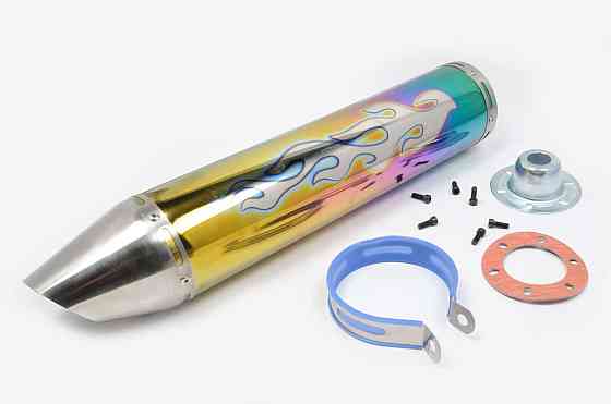 Глушитель (тюнинг) 420*10 см, креп. Ø78mm (нержавейка, пламя, радуга, прямоток, mod:2) Мукачево
