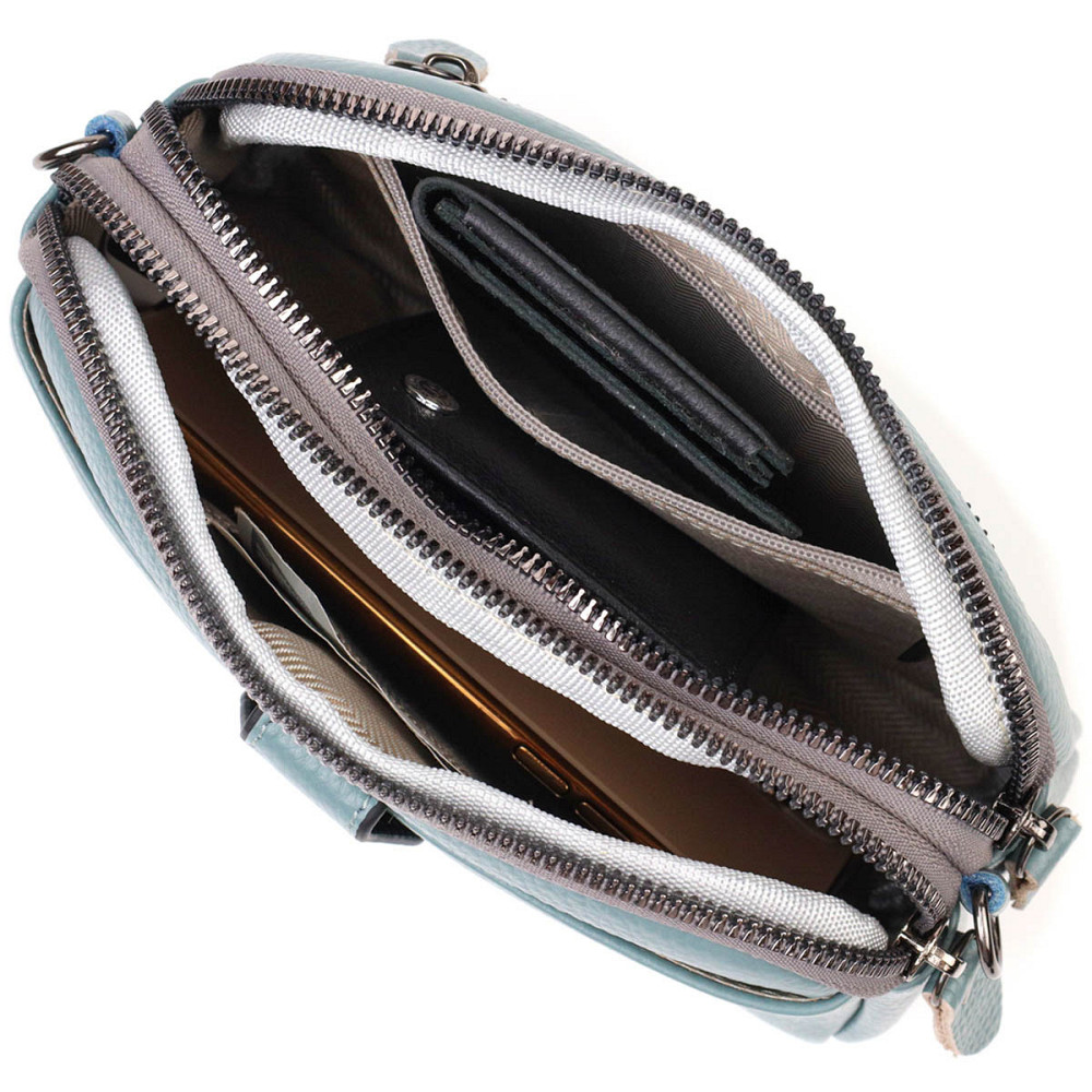 Модная сумка-клатч в стильном дизайне из натуральной кожи 22087 Vintage Серо-голубая Киев - изображение 5