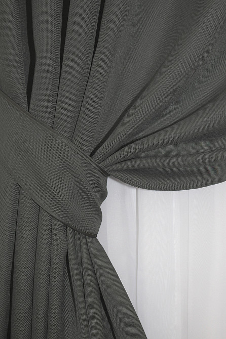 Комплект готовых штор VR-Textil Лен Лён Мешковина № 1234ш Серый 150х270 см 2 шт (33-0071) Киев - изображение 13