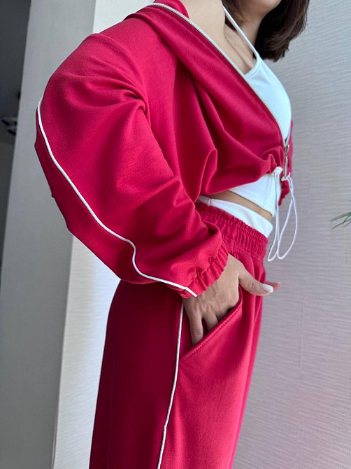 Женский прогулочный костюм тройка: кофта топ и штаны  двунить + микродайвинг Красный, 42/44 Одесса - изображение 10