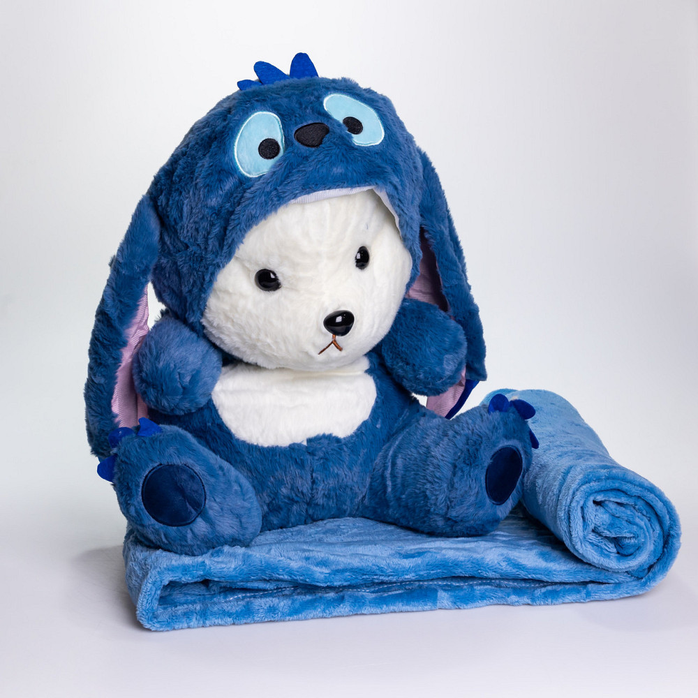 Мягкая игрушка-плед, подушка 3 в 1 Мишка Тедди в костюме Стича плед в игрушке 40×35×15 (см) Синий 520-2BL Киев - изображение 3