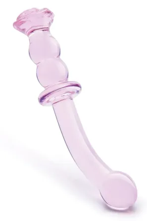 Изогнутый стеклянный розовый фаллоимитатор для точки G Dream Toys Glaze Glass с бутоном Sex Aura Киев