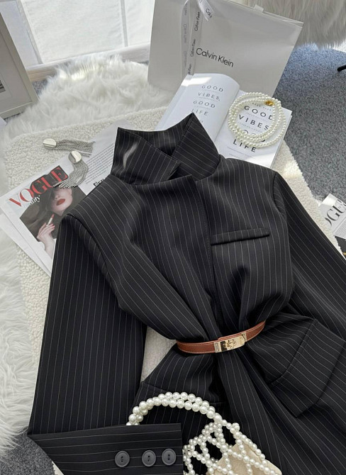 Женский классический пиджак свободного кроя в полоску костюмка Черный, 46/48 Одесса - изображение 9