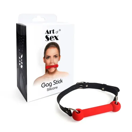 Кляп-палиця на ременях Art of Sex – Gag Stick Silicon, червоний, натуральна шкіра Львів