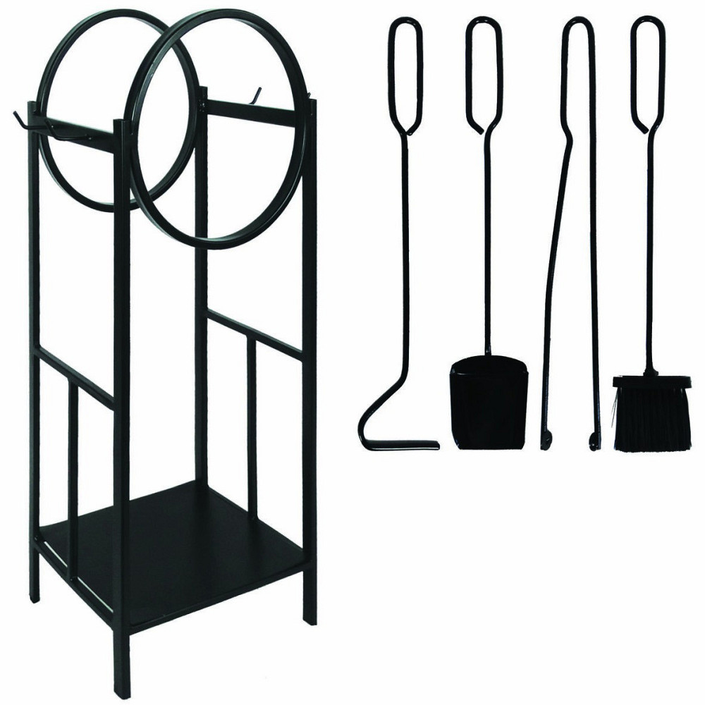 Кованый набор для камина LOFT №8 с дровницей (стойка, совок, щетка, кочерга, щипцы) Киев - изображение 1