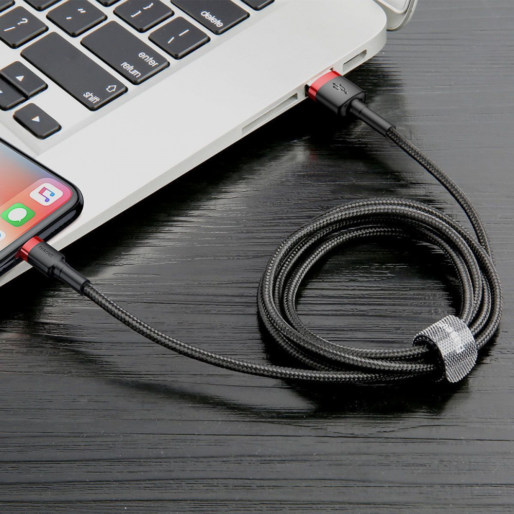 Кабель Baseus Cafule Lightning 2.4A 1м сірий/чорний Львів - фото 9