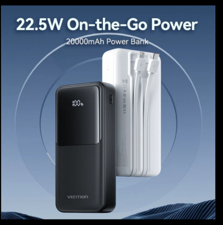 УМБ Vention 20000mAh 22.5W 3A,PD,QC 3.0,Micro-USB,USB-C,2xUSB-A,Built-in USB-C+Lightning Cables Whit Київ