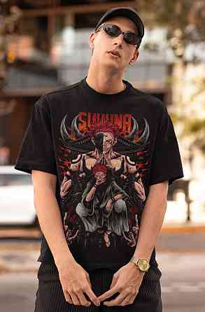 Футболка з аніме принтом Магічна битва оверсайз (S/M/L) Чорний AnimeJ0879 Дніпро