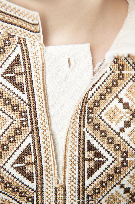 Вишиванка для хлопчиків із довгим рукавом лляна, молочна, топ Київ - фото 4