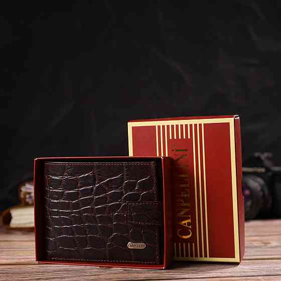 Практичный горизонтальный кошелек для мужчин из натуральной кожи с тиснением под крокодила Коричневый (CANPELLINI) Киев