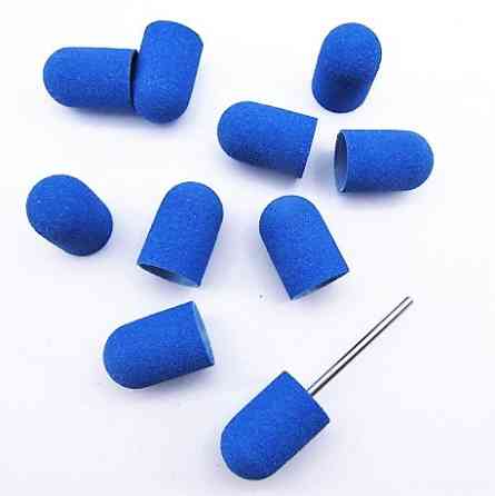 Набор Колпачки педикюрные на пластиковой основе 150 гритт синие 10 шт плюс основа держатель. Киев