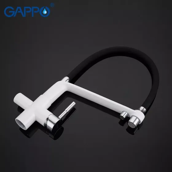 Змішувач для кухні на дві води GAPPO G4398-9 з гнучким виливом, білий/чорний Київ