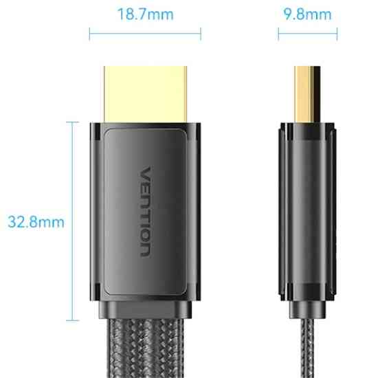 Кабель HDMI M - M, 2.0 м, V2.1, 8K 60Гц, плаский з обплетенням, Vention Винница
