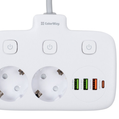 Мережевий фільтр живлення ColorWay 4 розетки/4USB White 1.8м (1QC3.0 + 3 AUTO ID) (CW-CHU44QW) Вінниця - фото 10