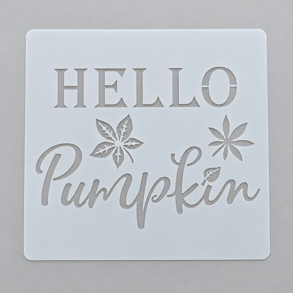 Трафарет на Хелловін з написом Hello Pumpkin та осіннім листям для декорування торта і випічки Київ - фото 1
