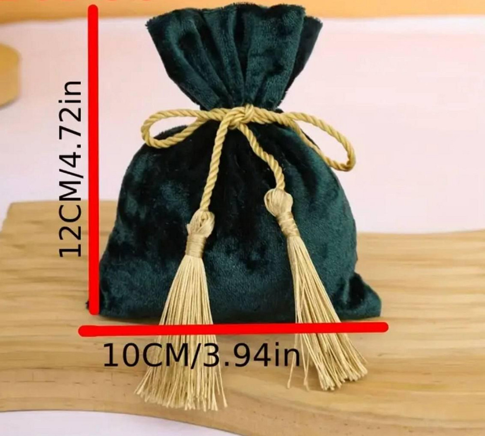 Бархатный мешочек зелёный с кисточками для украшений и подарков Киев - изображение 2