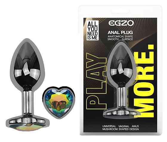 Анальная пробка с кристаллом EGZO - Dark Silver Heart Plug Rainbow size S Sex Aura Киев