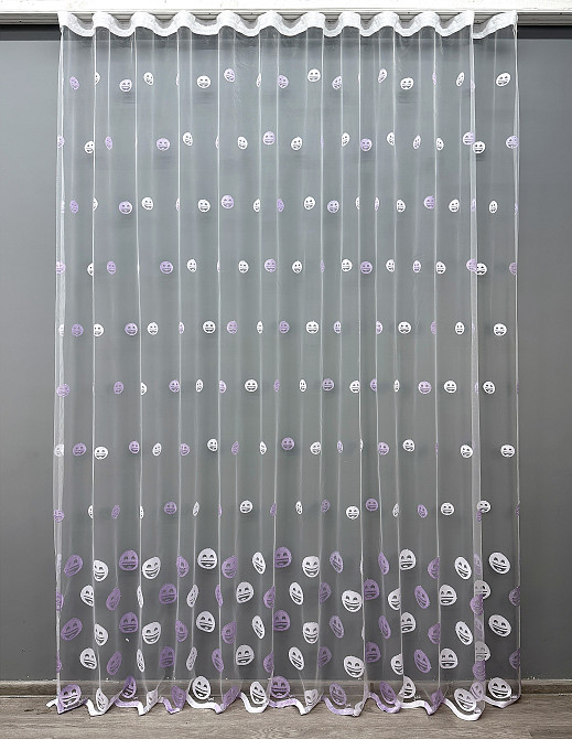 Тюль VR-Textil 1573т Фатин з вишивкою Смайлики Білий з бузковим 300х270 см (42-0522) Київ - фото 2